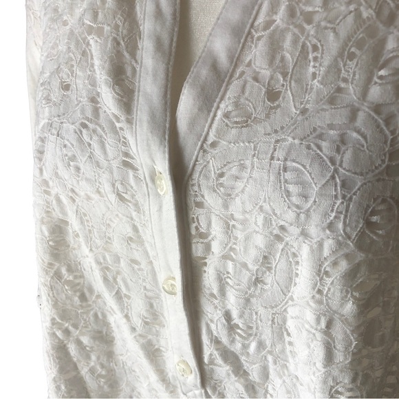 CB Lace Front Overlay Popover Top Women XL White Half Button Front Long Sleeved - Picture 2 of 7